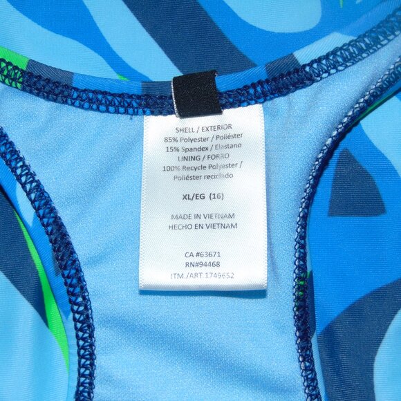Spyder Blue Green Swirl Swimsuit Leotard XL - Picture 6 of 8